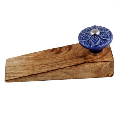 2 Pieces Navy Blue Wheel Flower Ceramic Wooden Door Stopper